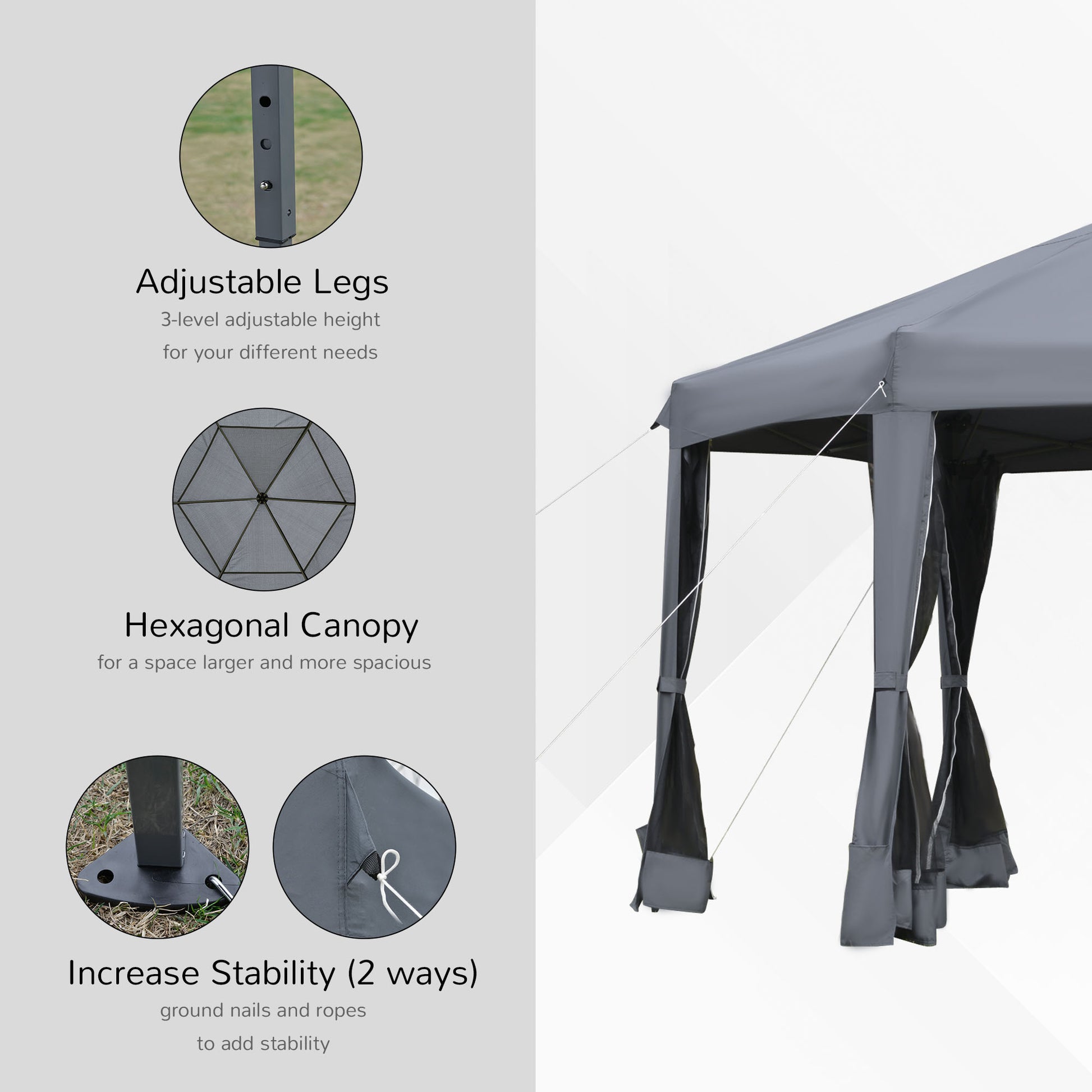3.2M Outdoor Pop up Gazebo Hexagonal Canopy Tent with Mesh Sidewalls Handy Bag