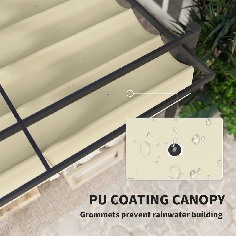 Outsunny 3 x 3m Aluminium Pergola, with Retractable Roof - Grey/Khaki