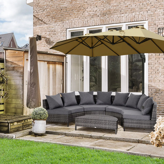 Outsunny 5 Pieces Rattan Garden Furniture Set, 4 Seater Half-Round Garden Sofa Set with Thickened Cushions