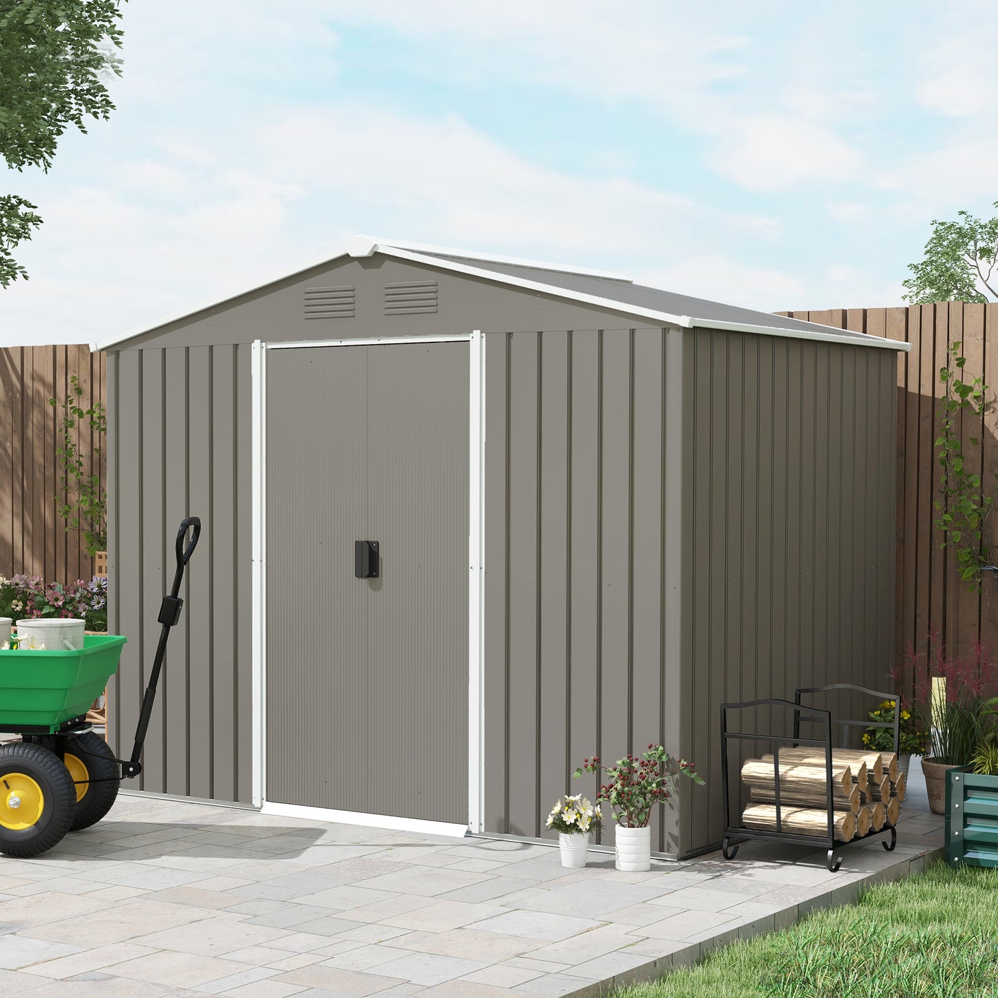 Garden Storage Shed with Ventilation Double Sliding Door Outdoor Tool Box