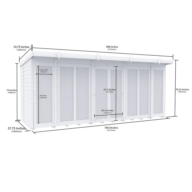 16Ft X 5Ft Pent Summer House (Full Height Window)