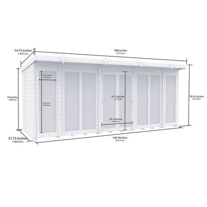 16Ft X 5Ft Pent Summer House (Full Height Window)
