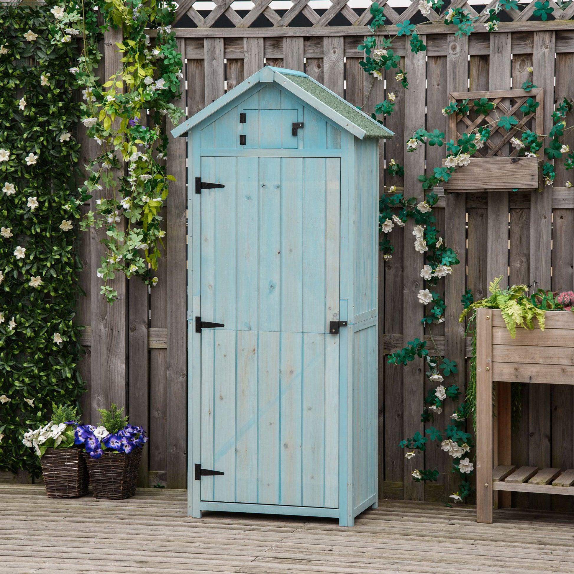 Garden Storage Shed 3 Shelves Tool House W/ Asphalt Roof 77 X 54 X 179 Cm