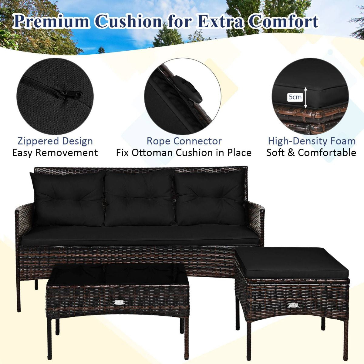4 Seater Rattan Garden Furniture Set with Cushioned Sofa