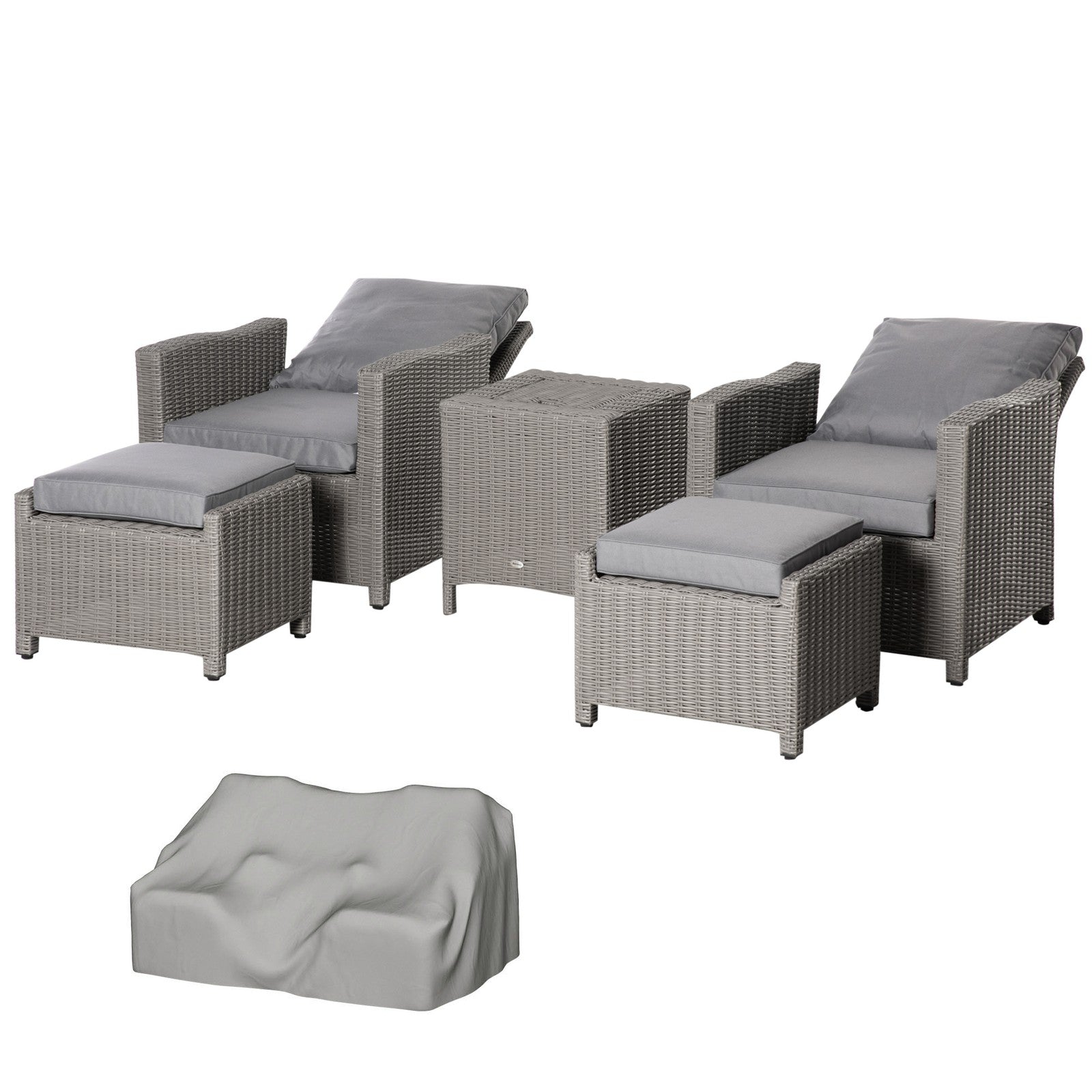 5 Pcs Outdoor Garden Rattan Sofa Lounge Footstool Cooler Bar Coffee Table Set
