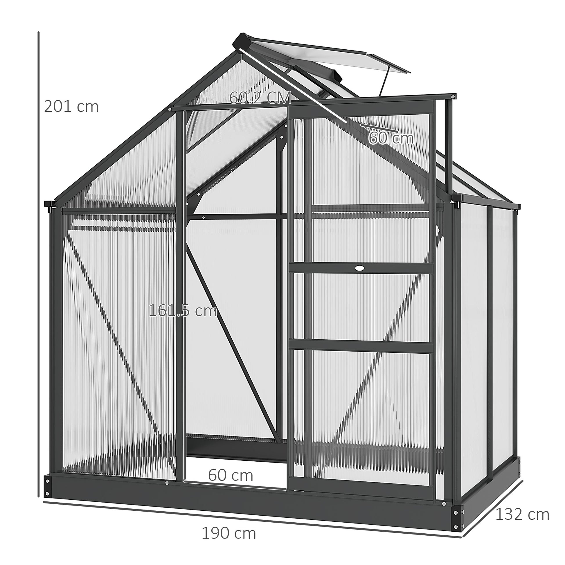 Polycarbonate Walk-In Garden Greenhouse Aluminium Frame Slide Door Window