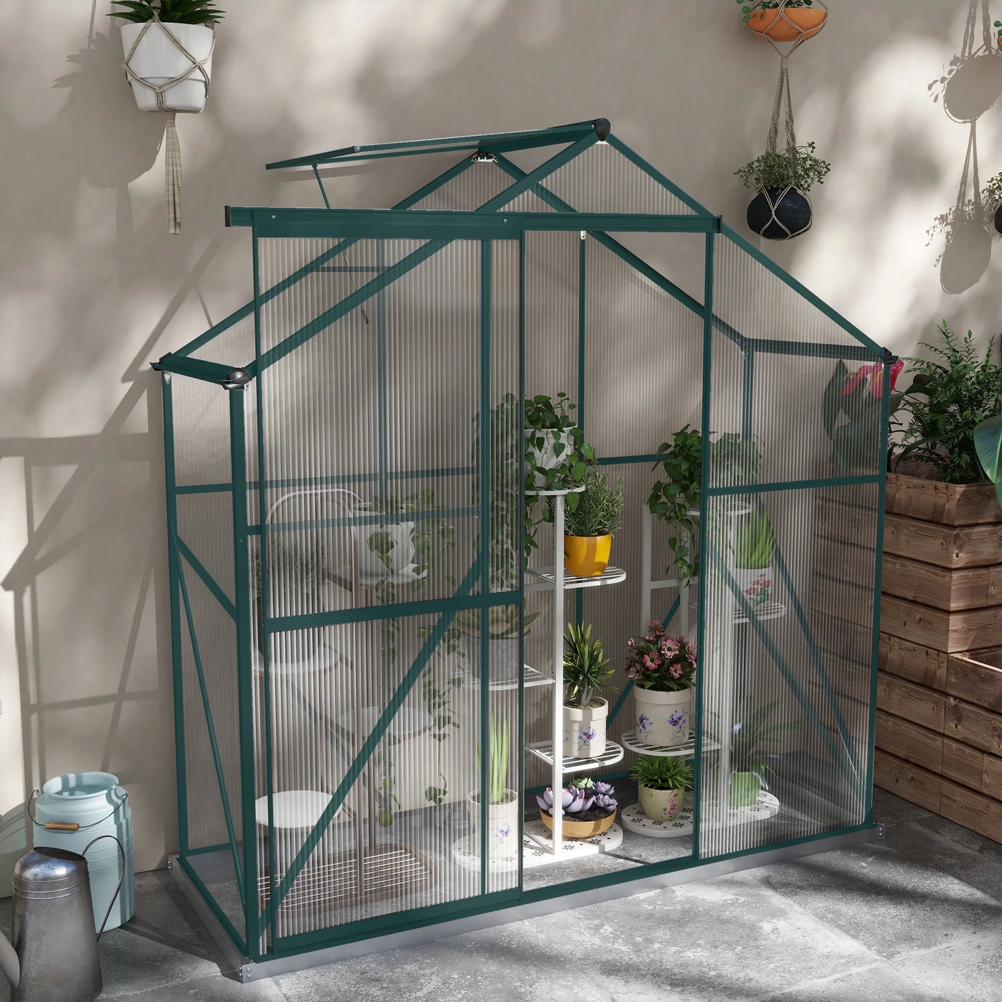 6 X 2.5Ft Aluminium Green House Walk-In Polycarbonate Greenhouse, Green