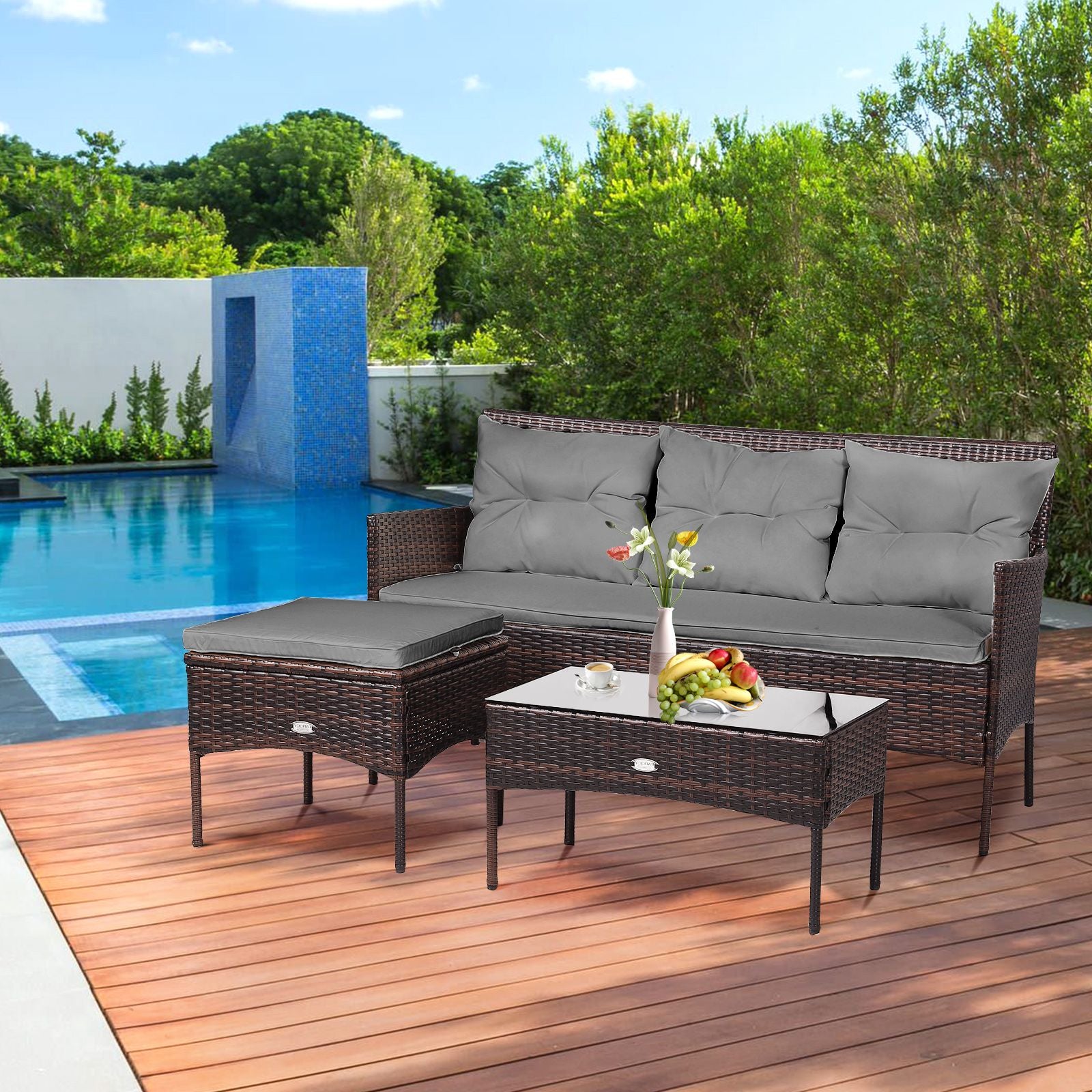 4 Seater Rattan Garden Furniture Set with Cushioned Sofa
