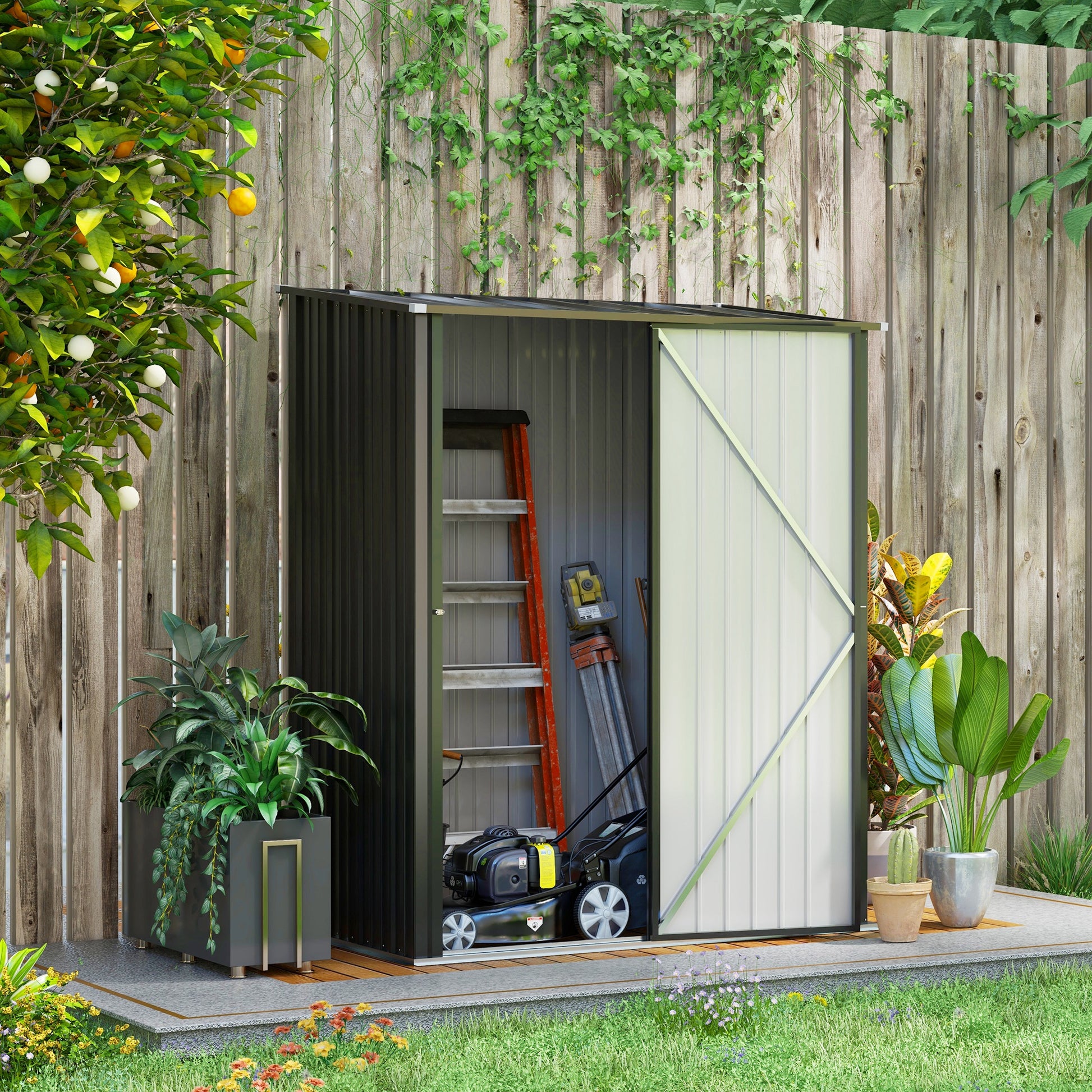 Outdoor Storage Shed Steel Garden Shed W/ Lockable Door for Garden