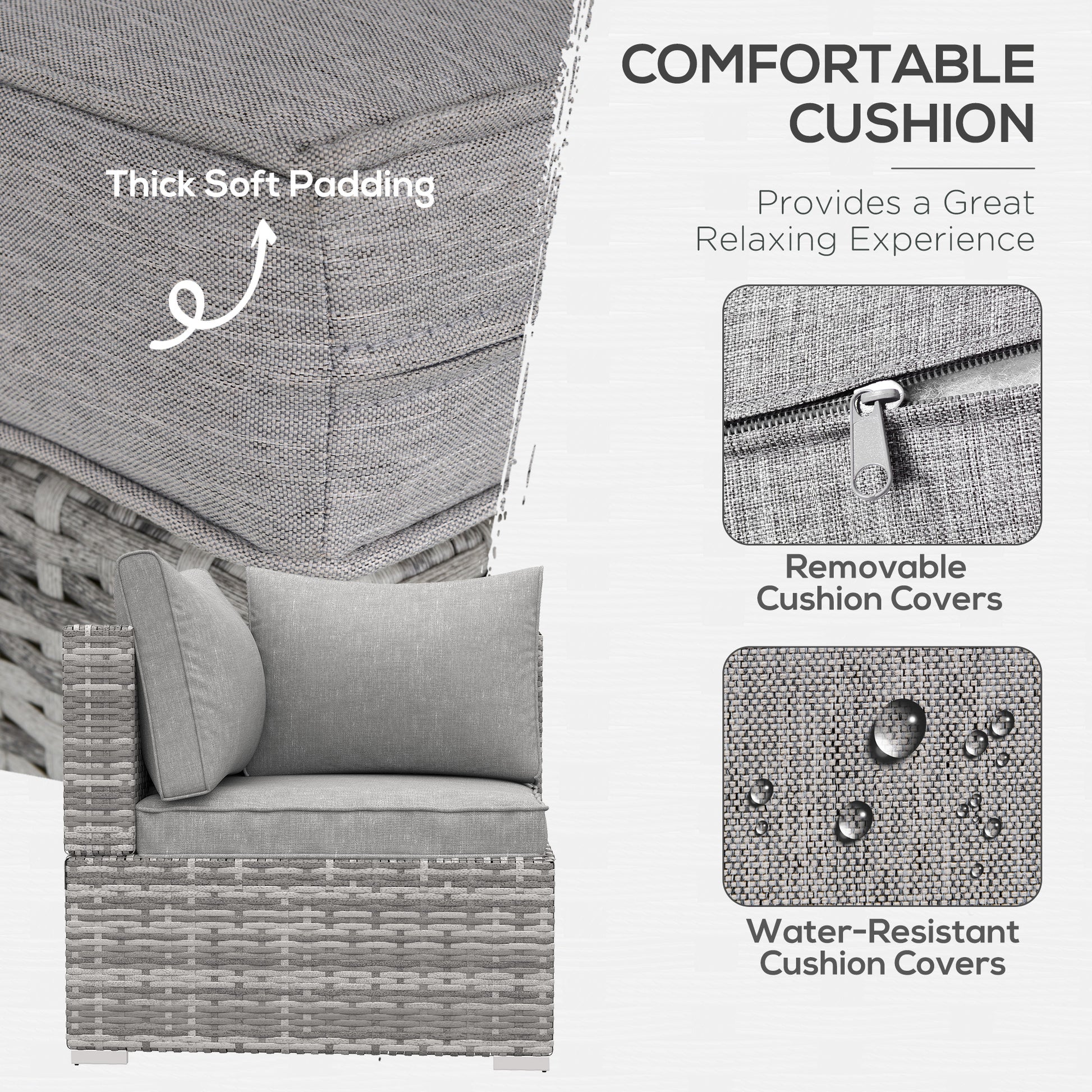 Garden Outdoor Rattan Corner Sofa,Single Sofa,Coffee Table Grey/Deep Grey