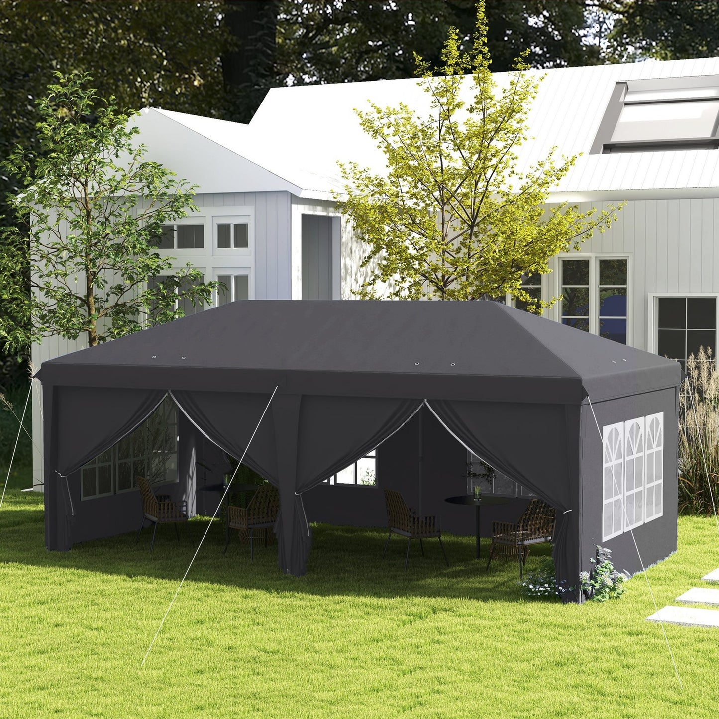 Outsunny 3 X 6M Pop up Gazebo Height Adjustable Party Tent W/ Storage Bag Grey