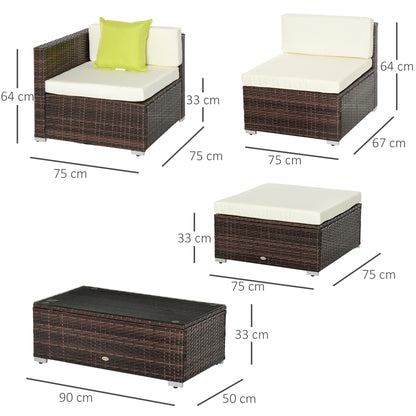5 Pieces Rattan Sofa Set Wicker Sectional Furniture Cushion Black Brown Grey