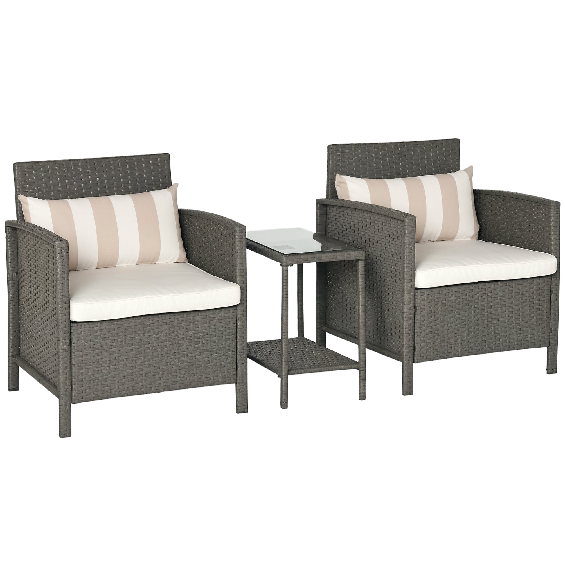3 Pcs Rattan Outdoor Patio Set 2 Cushioned Single Sofa Coffee Table Conservatory