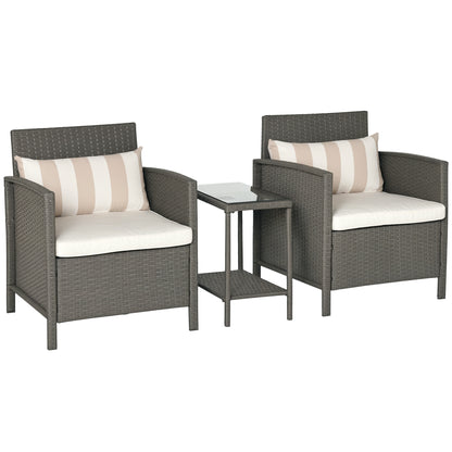 3 Pcs Rattan Outdoor Patio Set 2 Cushioned Single Sofa Coffee Table Conservatory