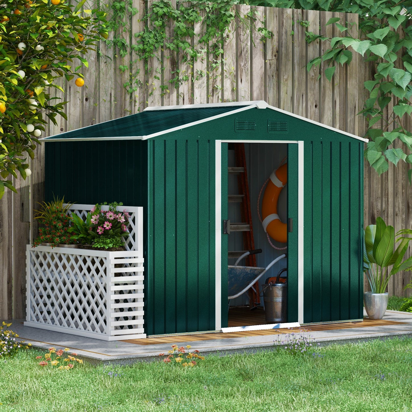 Garden Storage Shed with Ventilation Double Sliding Door Outdoor Tool Box