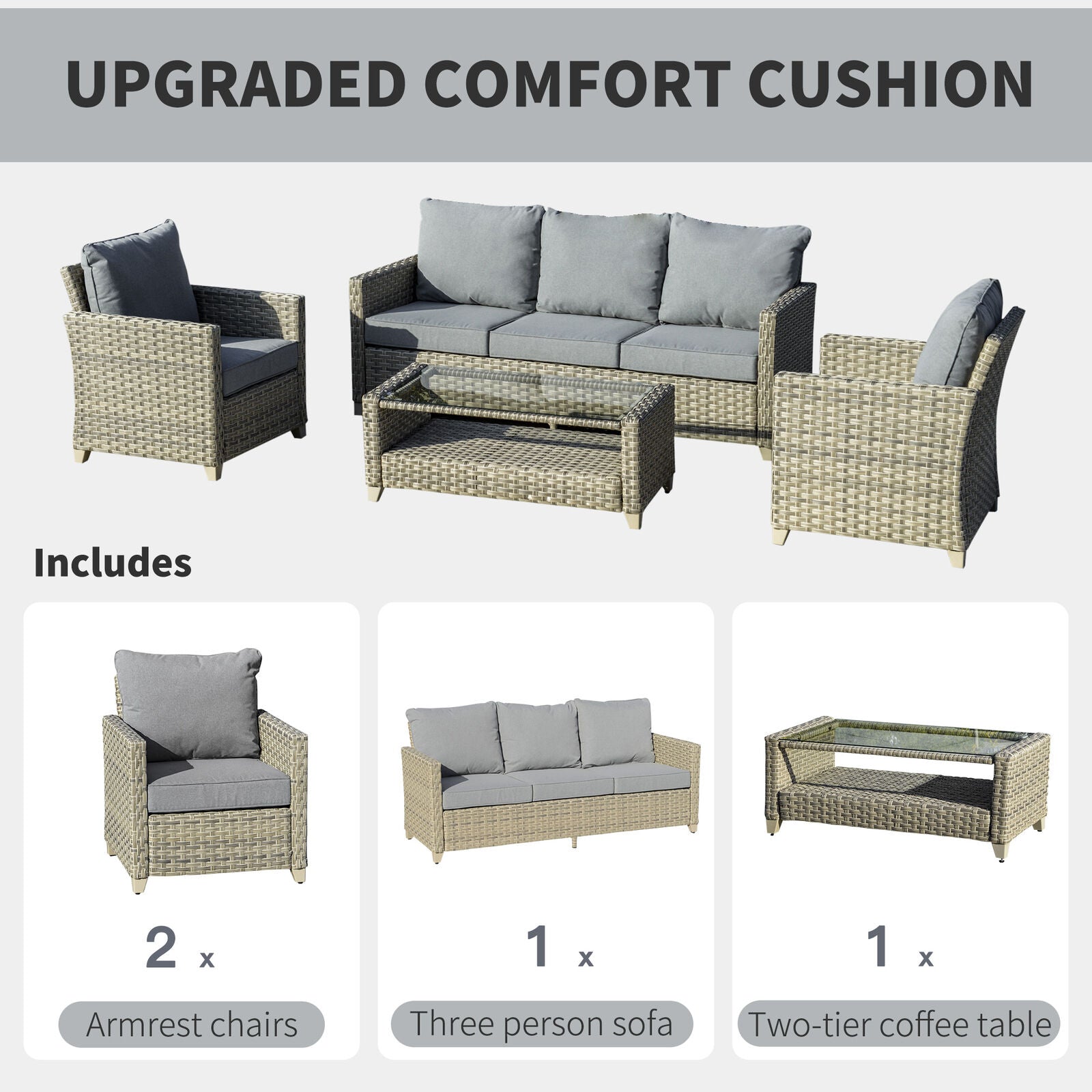 4 Pieces Patio PE Rattan Wicker Sofa Set, Outdoor Conversation Furniture Set