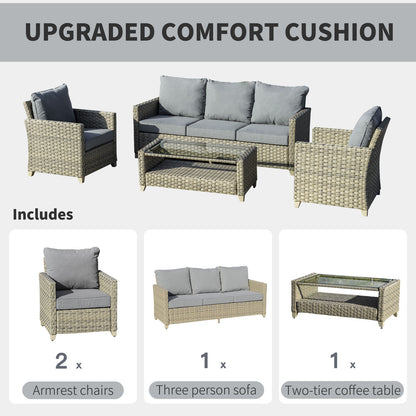 4 Pieces Patio PE Rattan Wicker Sofa Set, Outdoor Conversation Furniture Set