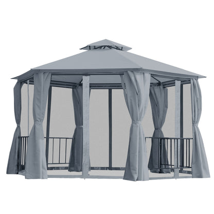 Outsunny 3 X 3(M) Gazebo Canopy 2 Tier Patio Shelter Steel for Garden Grey