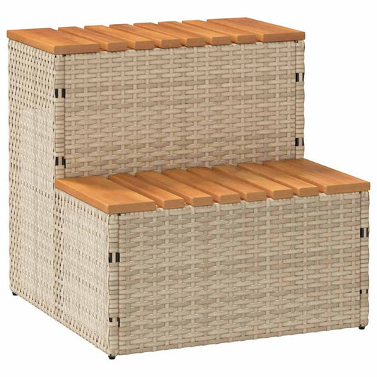 Hot Tub Step Beige 50X50X50.5 Cm Poly Rattan and Solid Acacia