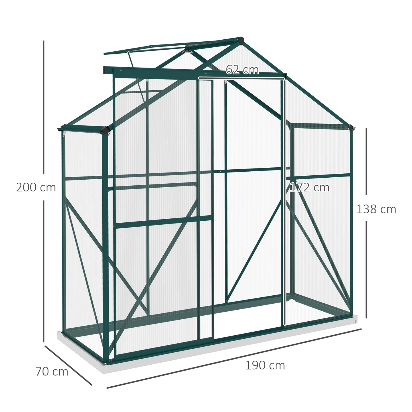 6 X 2.5Ft Aluminium Green House Walk-In Polycarbonate Greenhouse, Green