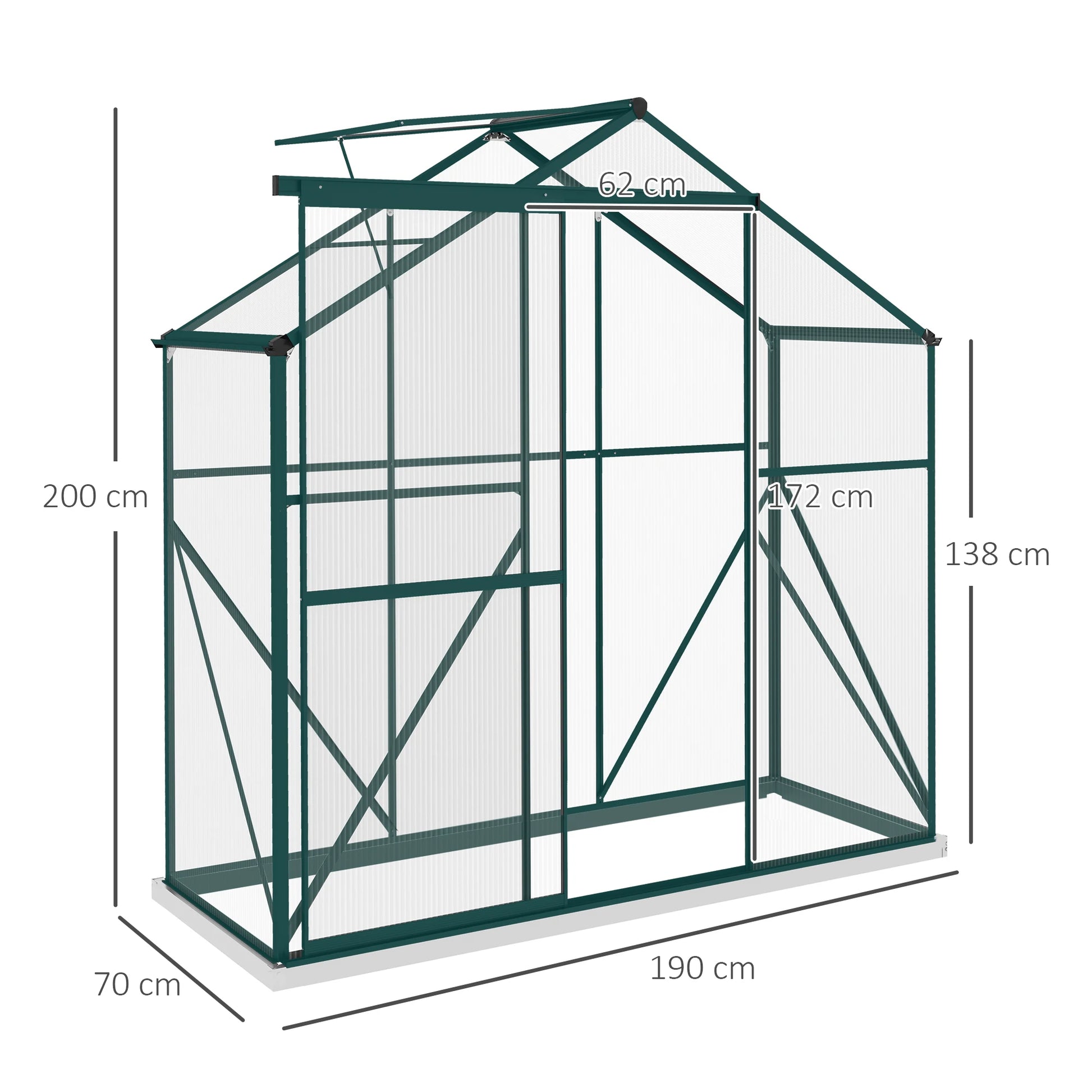 6 X 2.5Ft Aluminium Green House Walk-In Polycarbonate Greenhouse, Green