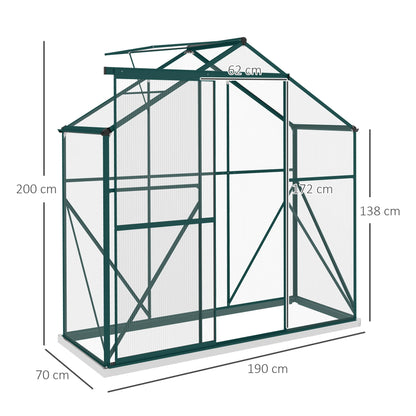 6 X 2.5Ft Aluminium Green House Walk-In Polycarbonate Greenhouse, Green