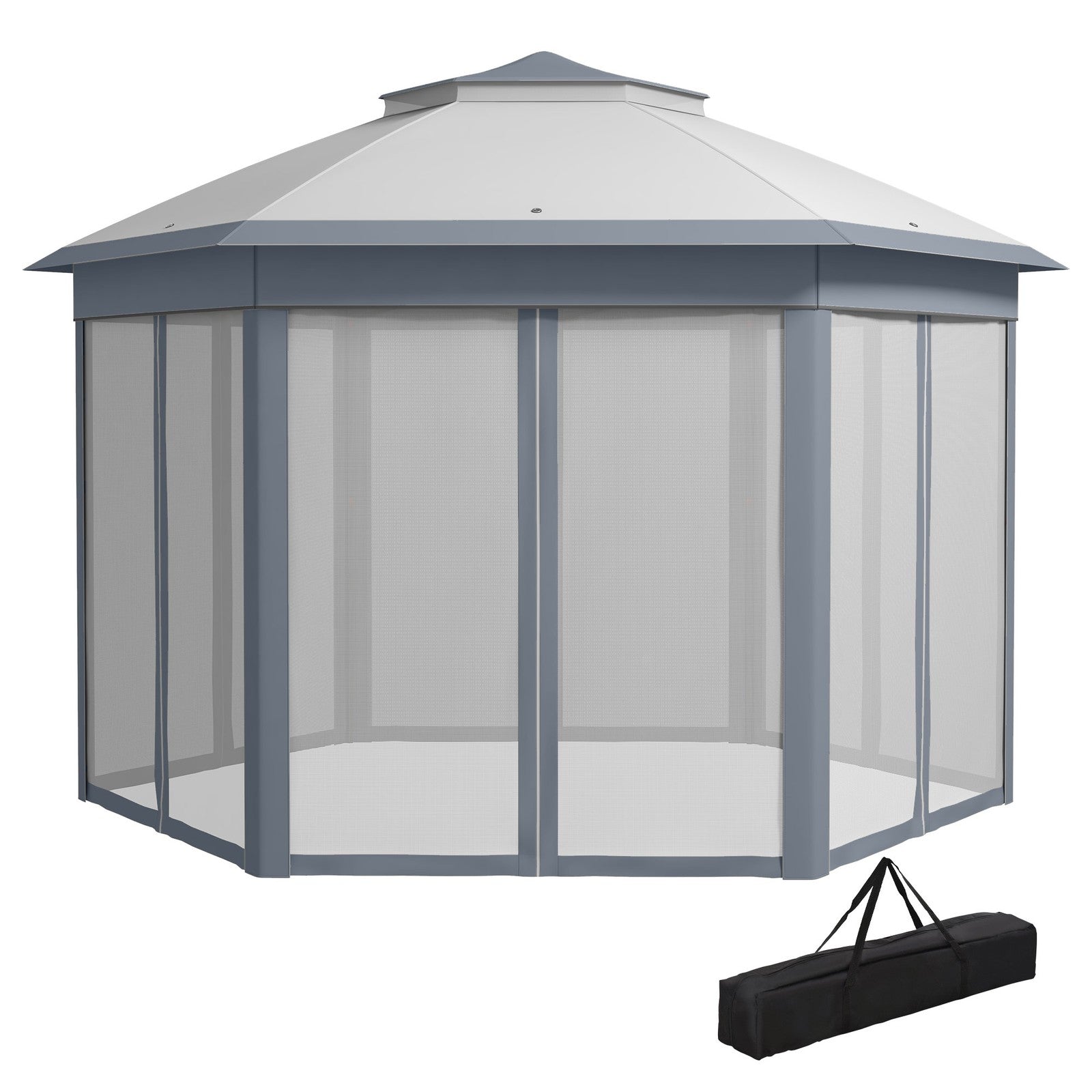 Outsunny 3X4M Hexagon Gazebo W/ Mesh Curtains Outdoor Garden, Grey
