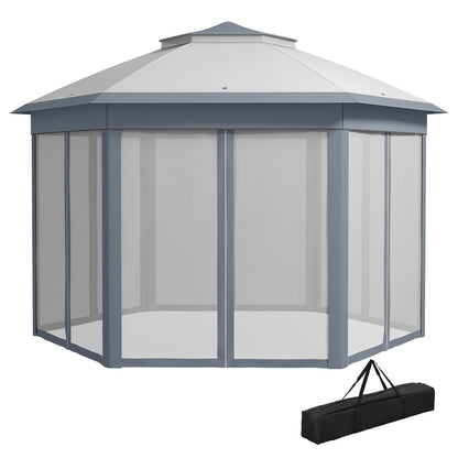 Outsunny 3X4M Hexagon Gazebo W/ Mesh Curtains Outdoor Garden, Grey