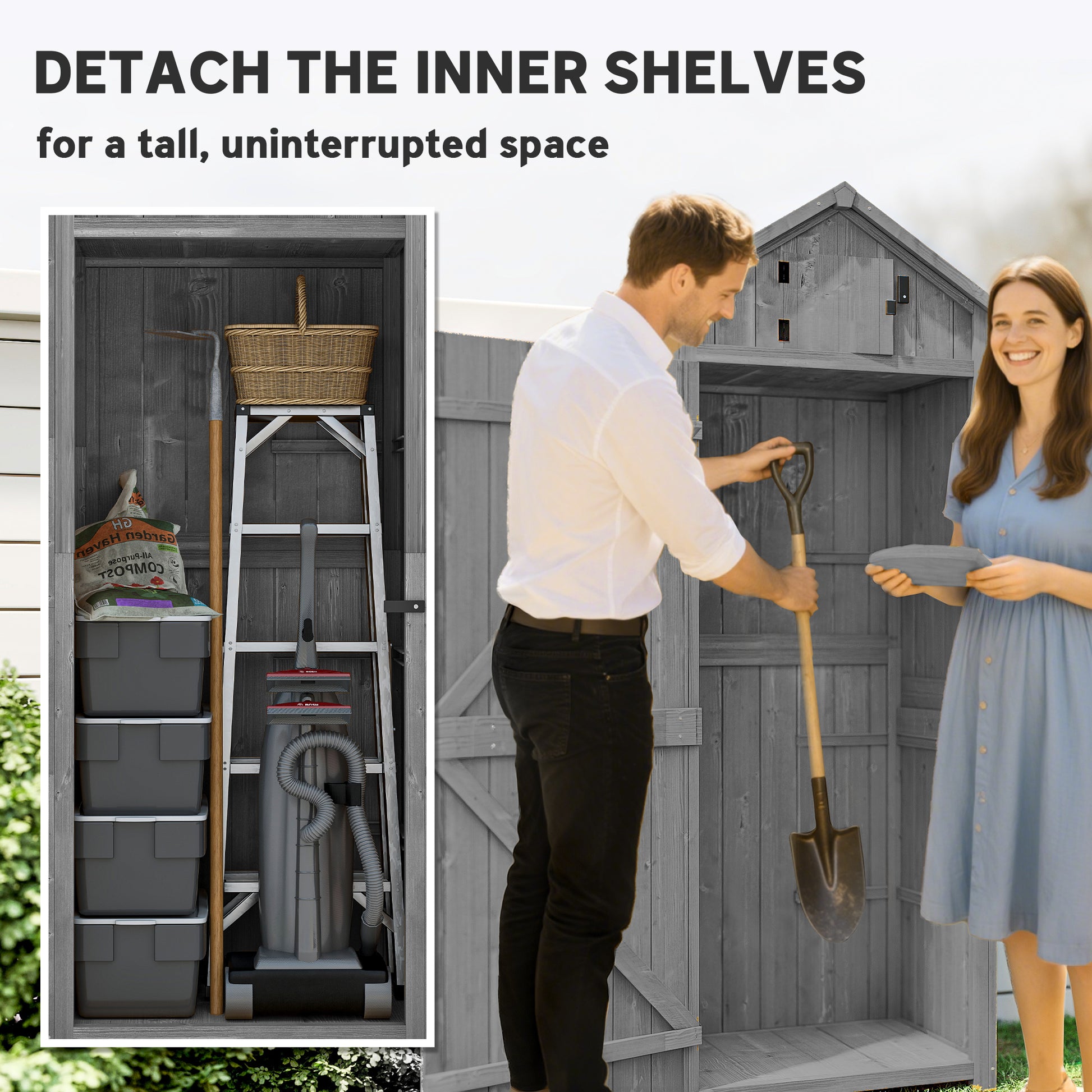 Garden Storage Shed 3 Shelves Tool House W/ Asphalt Roof 77 X 54 X 179 Cm