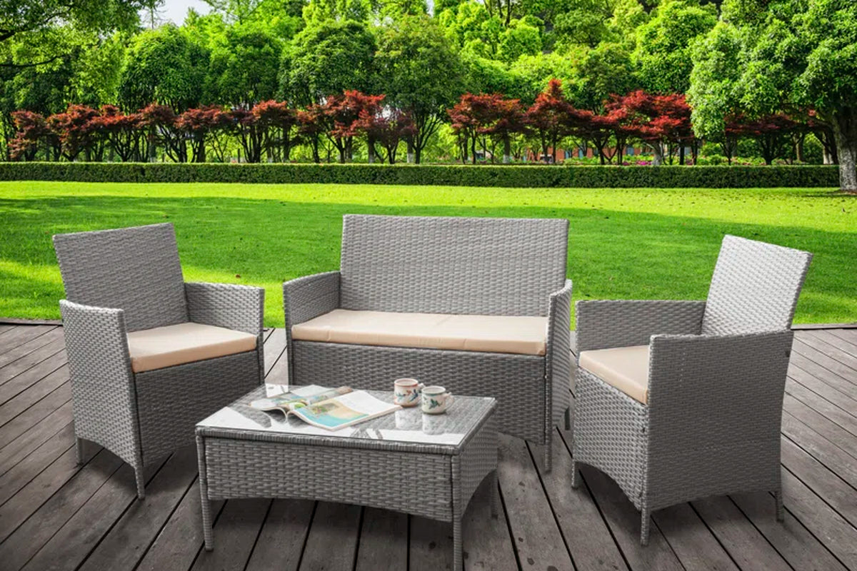 Schmier Gaubert Rattan 4 Seater Corner Sofa Set with Cushions