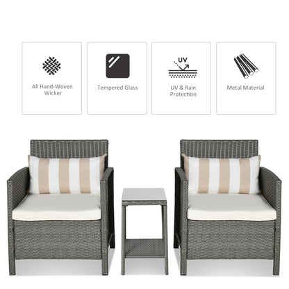 3 Pcs Rattan Outdoor Patio Set 2 Cushioned Single Sofa Coffee Table Conservatory