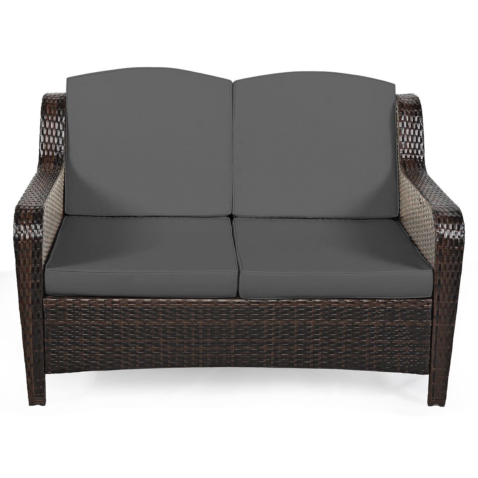 5 PCS Patio Furniture Set Outdoor Rattan Conversation Sofa Set Removable Cushion
