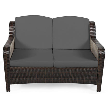 5 PCS Patio Furniture Set Outdoor Rattan Conversation Sofa Set Removable Cushion