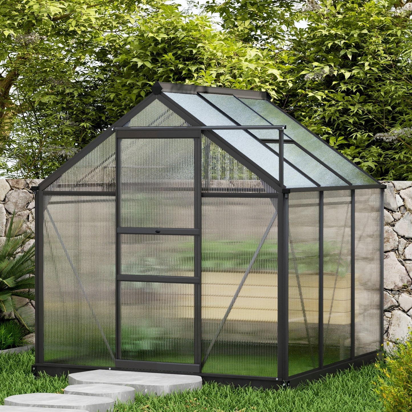 Polycarbonate Walk-In Garden Greenhouse Aluminium Frame Slide Door Window