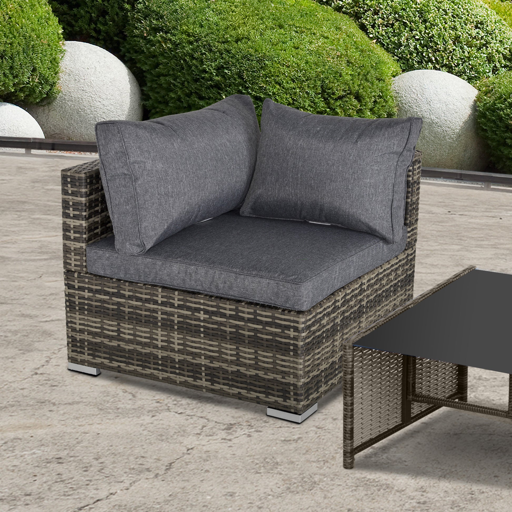 Garden Outdoor Rattan Corner Sofa,Single Sofa,Coffee Table Grey/Deep Grey