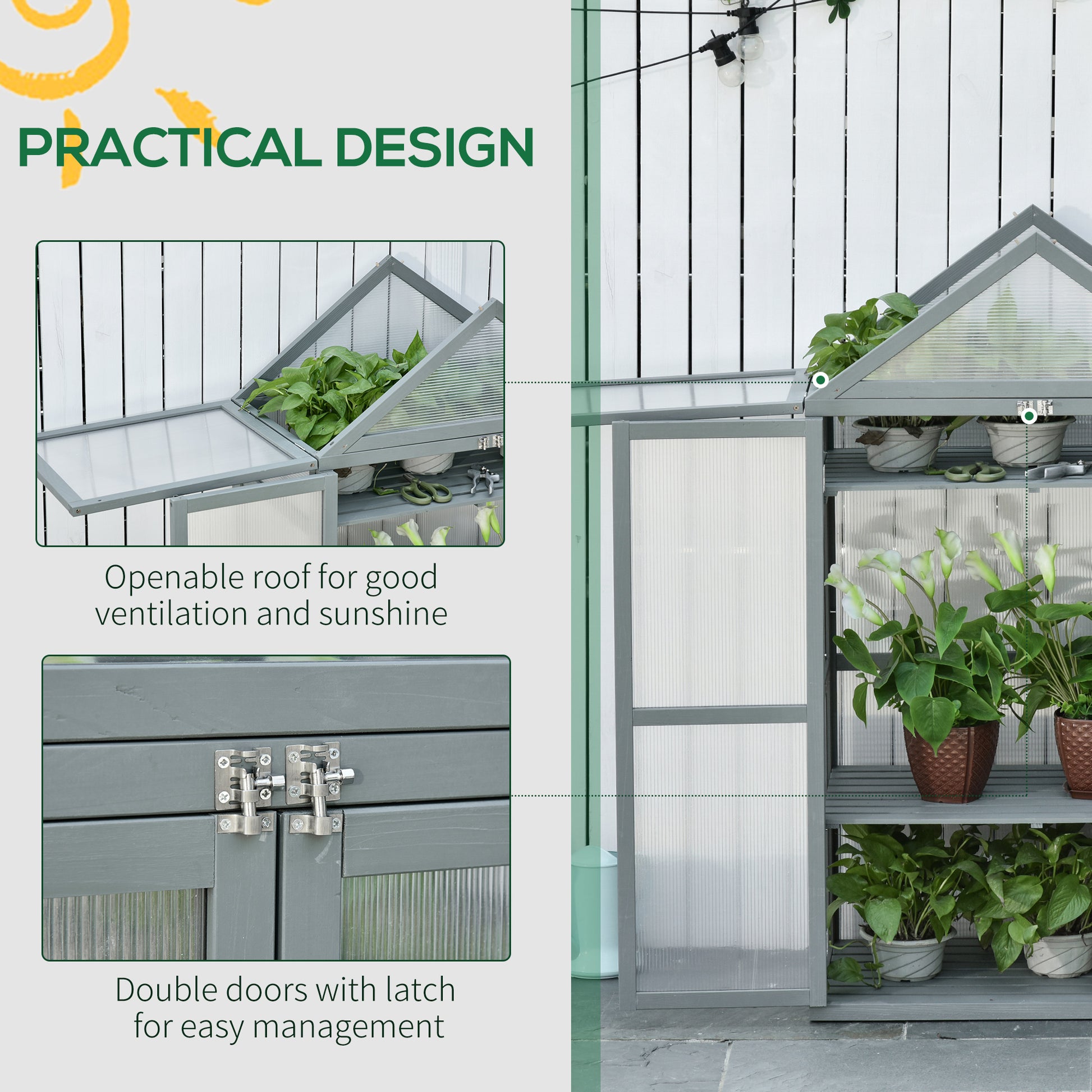 80 X 47 X 138 Cm Wooden Cold Frame Greenhouse for Plants Vegetables Flowers