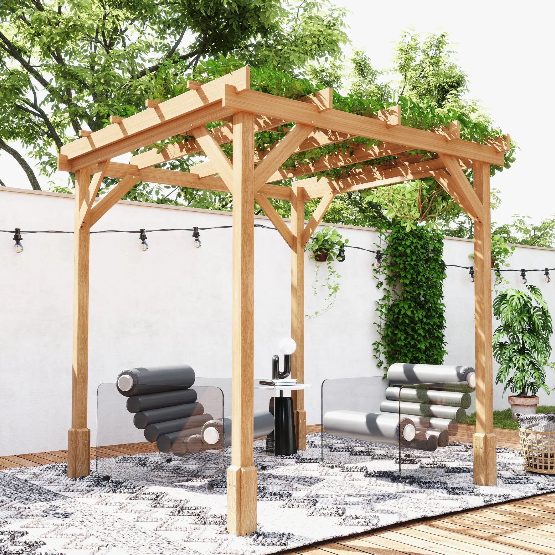 2 X 2M Wooden Pergola Kit, Decorative Garden Gazebo Shelter with Stable Structure