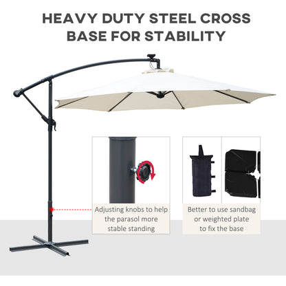 3(M) LED Patio Banana Umbrella Cantilever Parasol W/ Solar Lights Crank Handle