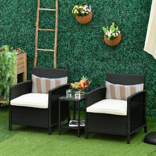 3 Pcs Rattan Outdoor Patio Set 2 Cushioned Single Sofa Coffee Table Conservatory