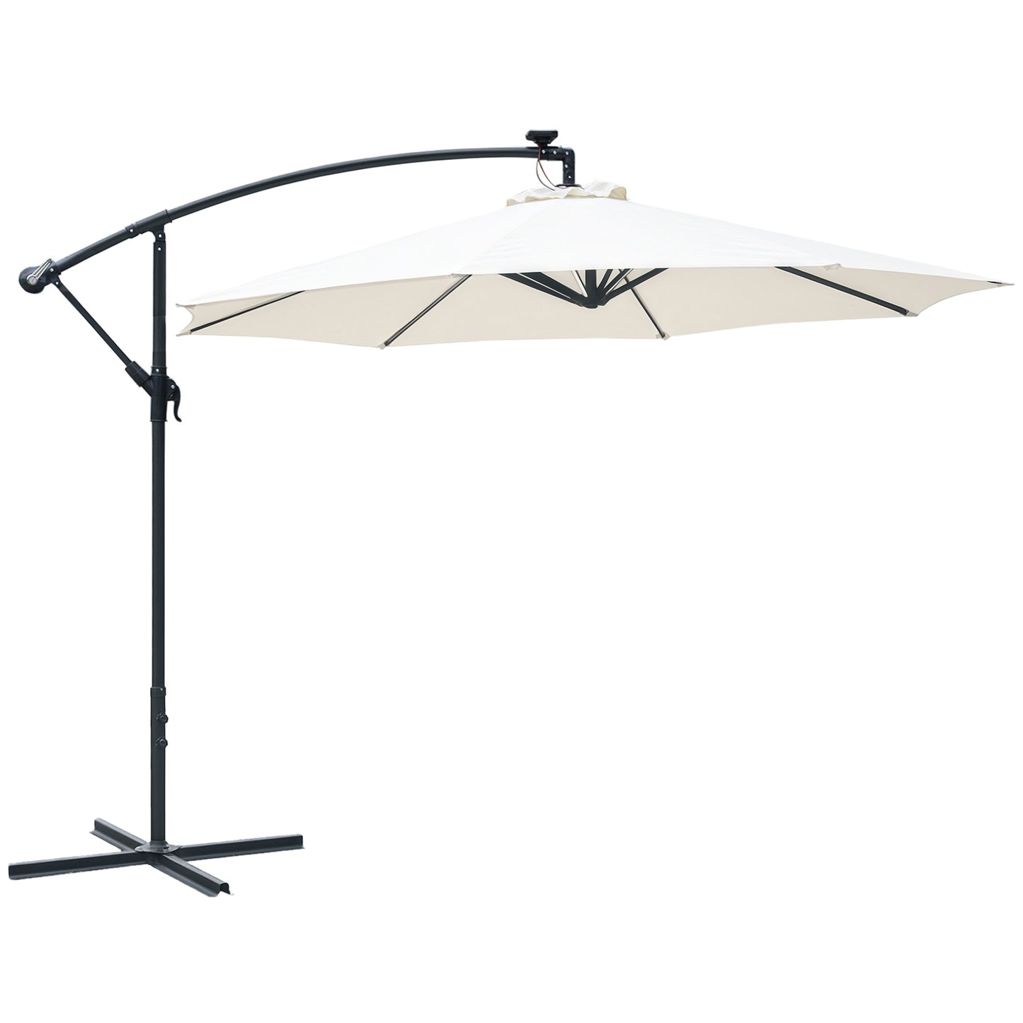3(M) LED Patio Banana Umbrella Cantilever Parasol W/ Solar Lights Crank Handle