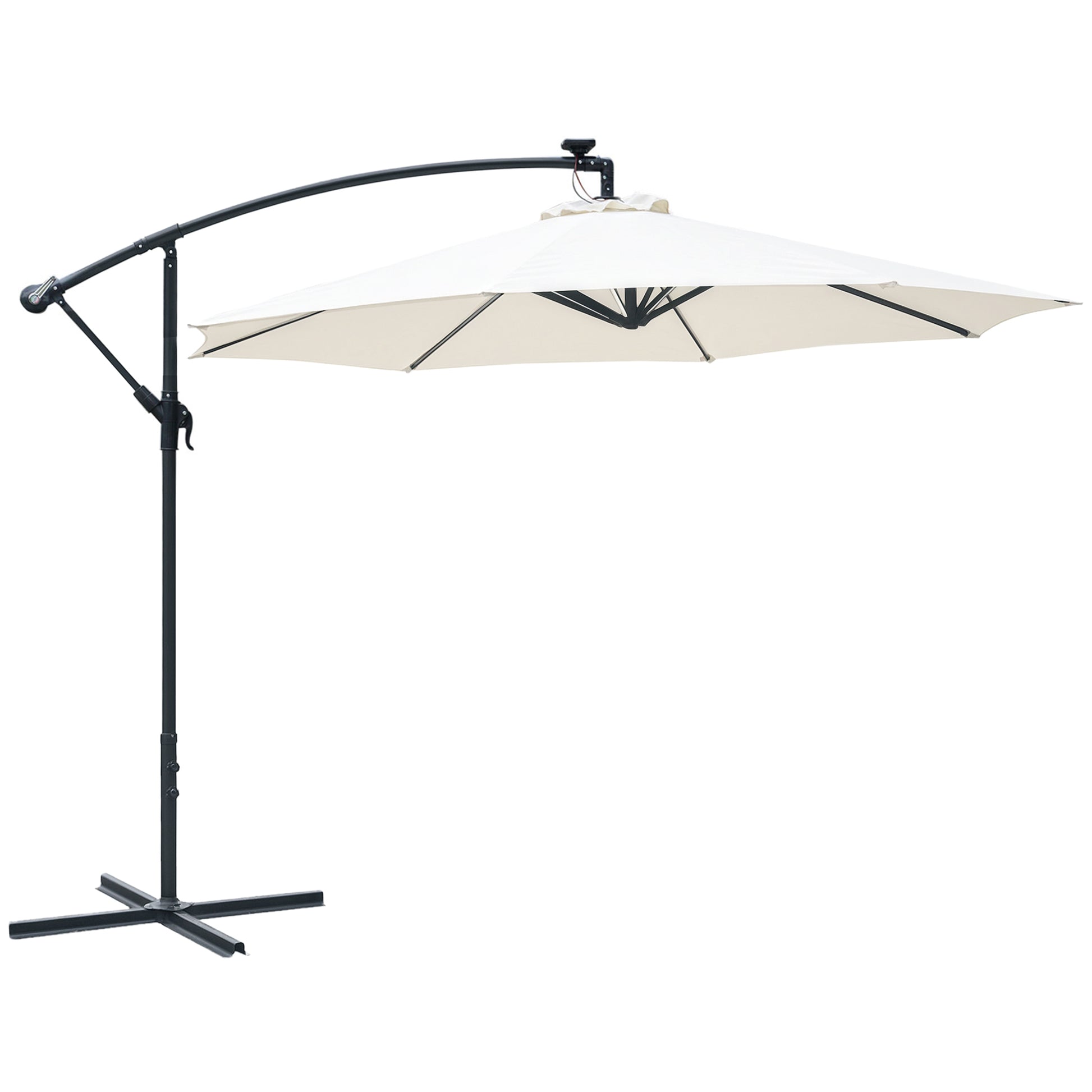 3(M) LED Patio Banana Umbrella Cantilever Parasol W/ Solar Lights Crank Handle