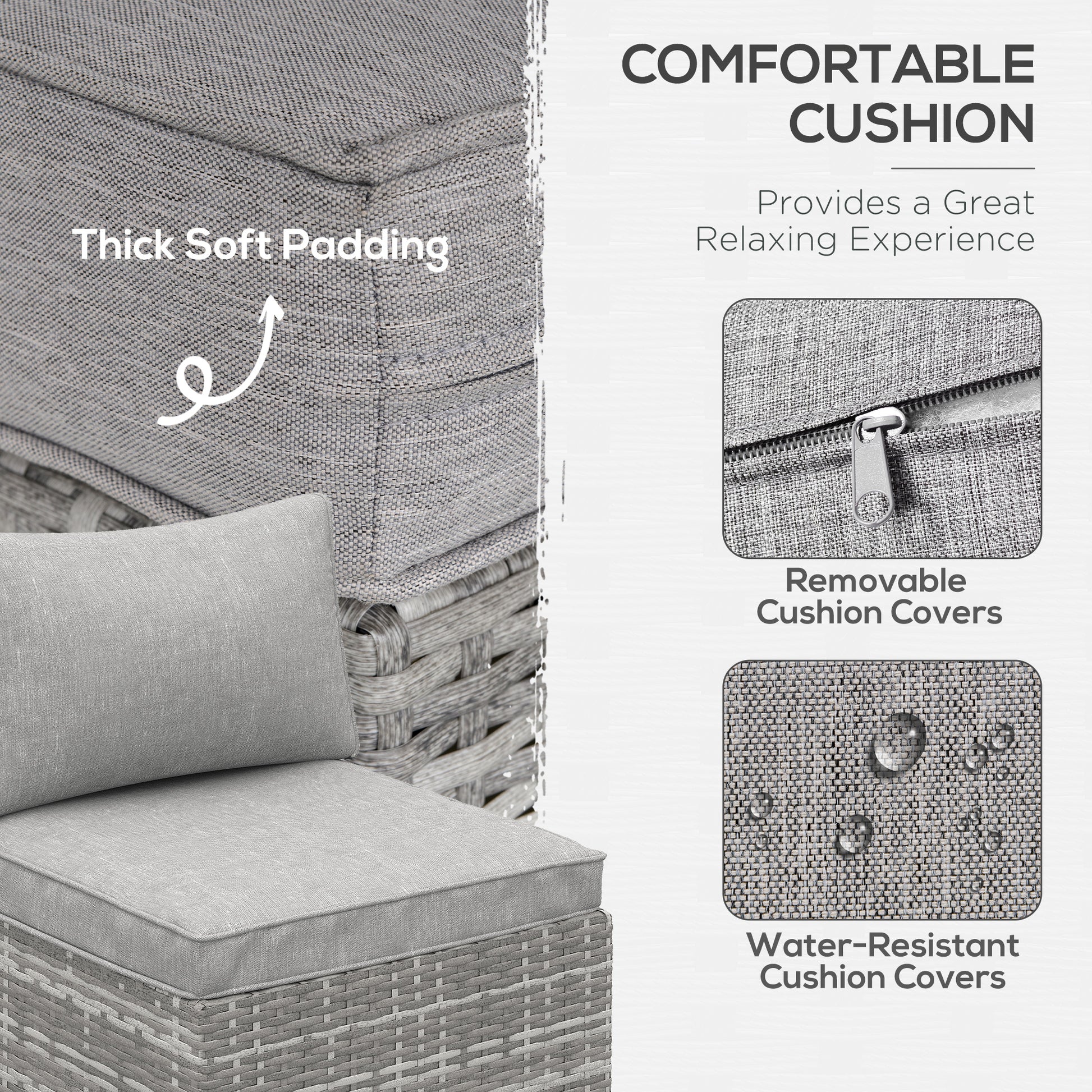 Garden Outdoor Rattan Corner Sofa,Single Sofa,Coffee Table Grey/Deep Grey