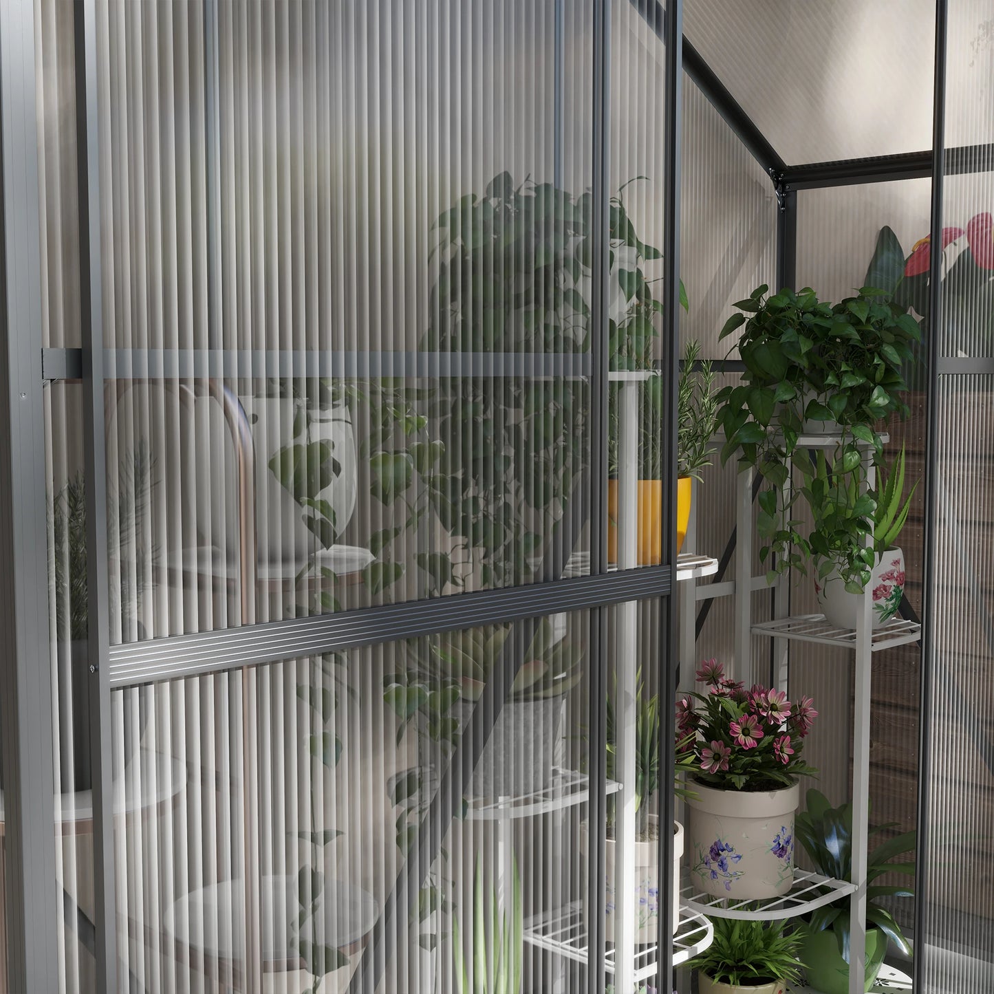 6 X 2.5Ft Aluminium Green House Walk-In Polycarbonate Greenhouse, Dark Grey