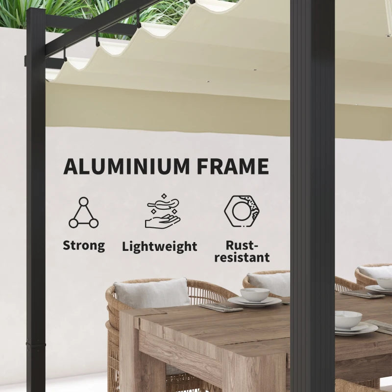 Outsunny 3 x 3m Aluminium Pergola, with Retractable Roof - Grey/Khaki