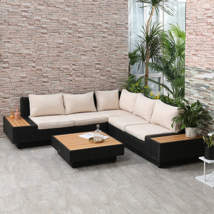 Outsunny 4 PCs Rattan Garden Furniture Outdoor Sectional Corner Sofa and Coffee Table Set
