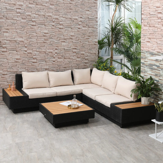 Outsunny 4 PCs Rattan Garden Furniture Outdoor Sectional Corner Sofa and Coffee Table Set