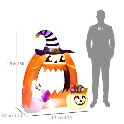 Outsunny 4.9FT Tall Halloween Inflatable Pumpkin Archway with Cute Ghost