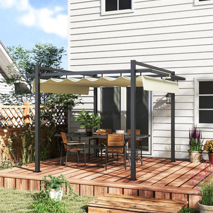 Outsunny 3 x 3m Aluminium Pergola, with Retractable Roof - Grey/Khaki