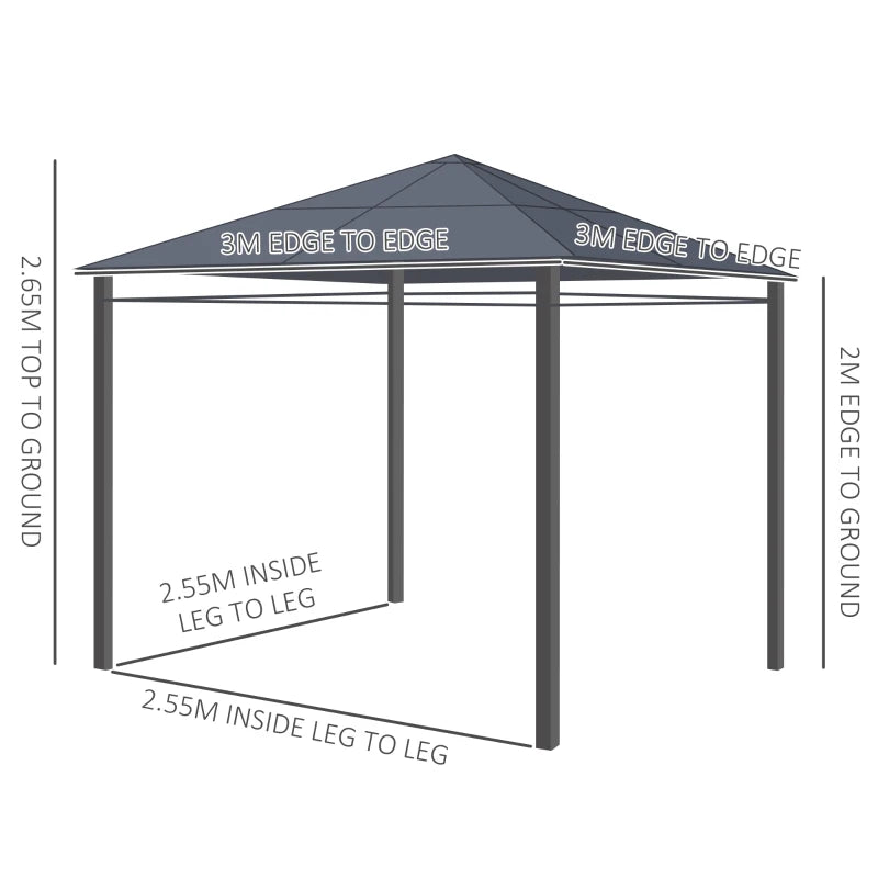 Outsunny 3 x 3(m) Hardtop Gazebo with UV Resistant Polycarbonate Roof