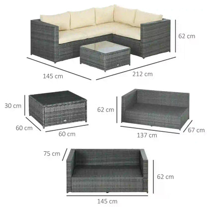 Outsunny 3 Pieces PE Rattan Garden Furniture Set with 10 cm Thick Cushions